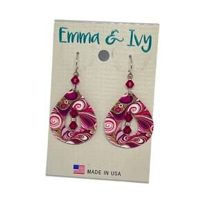 Emma & Ivy pink metal art swirl retro dangle earrings